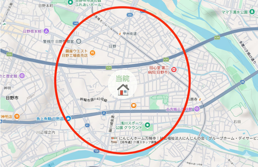 万願寺ファミリークリニックの往診範囲の画像